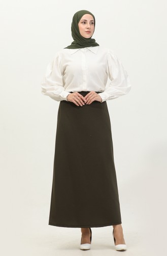 Women`s Large Size Ottoman Steel Lined Seasonal Pencil Skirt Knitted Fabric 8438 Khaki 8438.Haki