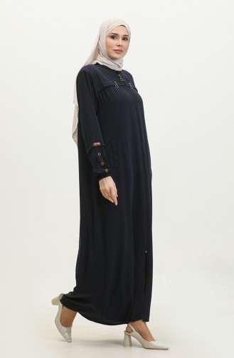 Women`s Large Size Ayrobin Abaya With Zipper And Longer Than Length 5040 2 Navy Blue 5040-2.Lacivert