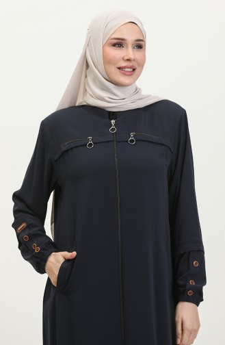 Women`s Large Size Ayrobin Abaya With Zipper And Longer Than Length 5040 2 Navy Blue 5040-2.Lacivert
