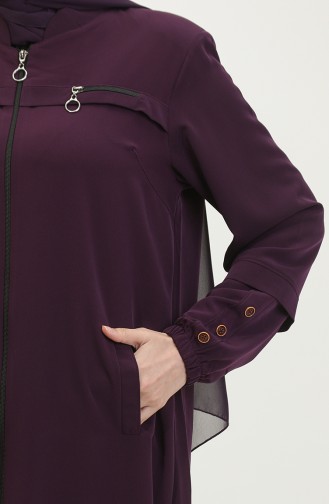 Women`s Large Size Ayrobin Abaya With Zipper And Longer Than Length 5040 2 Plum 5040-2.Mürdüm