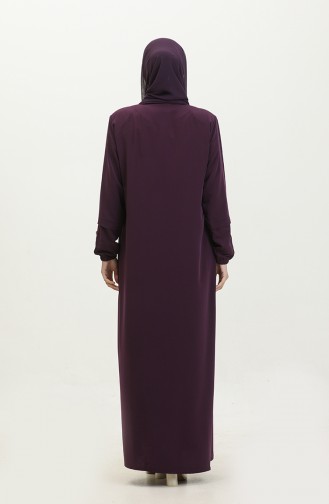 Women`s Large Size Ayrobin Abaya With Zipper And Longer Than Length 5040 2 Plum 5040-2.Mürdüm
