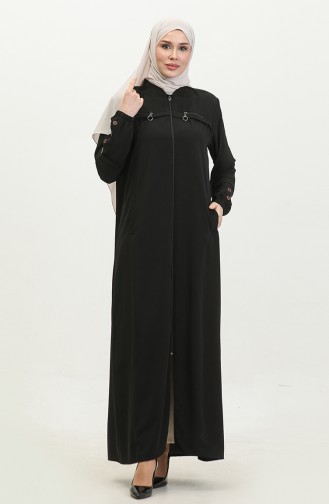 Women`s Large Size Ayrobin Abaya With Zipper And Longer Than Length 5040 2 Black 5040-2.siyah