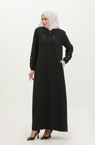 Women`s Large Size Ayrobin Abaya With Zipper And Longer Than Length 5040 2 Black 5040-2.siyah