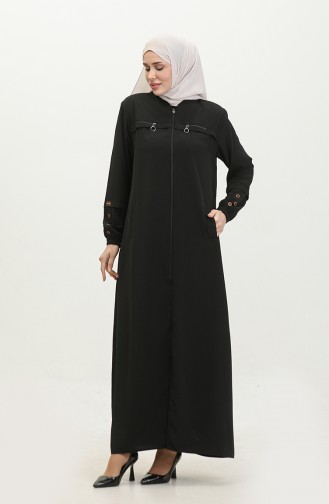 Große Ayrobin-Abaya Für Damen Mit Reißverschluss Und Länger Als Länge 5040 2 Schwarz 5040-2.siyah