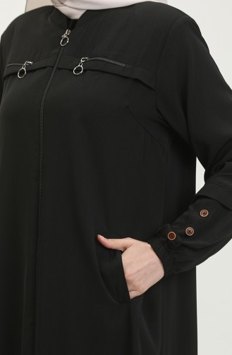 Women`s Large Size Ayrobin Abaya With Zipper And Longer Than Length 5040 2 Black 5040-2.siyah