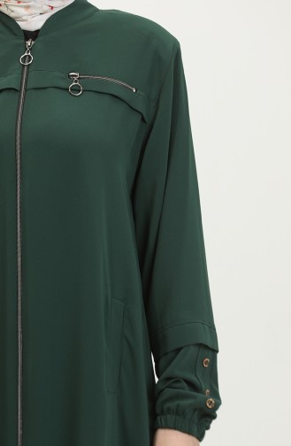 Women`s Plus Size Abaya With Button Sleeves For Summer 5040 Emerald Green 5040.ZÜMRÜT YEŞİLİ