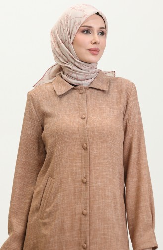 Vivezza Collared Buttoned Linen Abaya 7010-02 Camel 7010-02