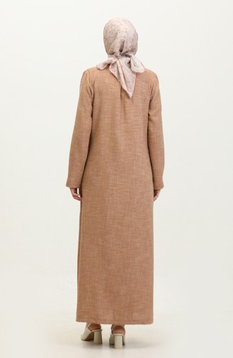 Vivezza Collared Buttoned Linen Abaya 7010-02 Camel 7010-02