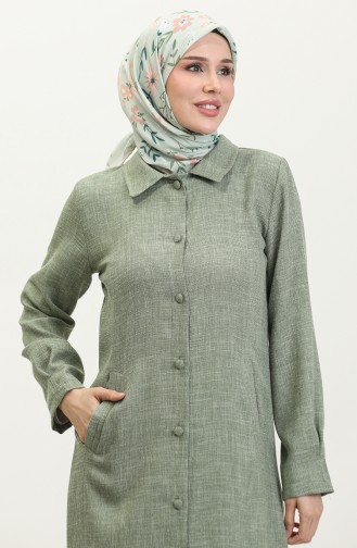 Vivezza Collared Buttoned Linen Abaya 7010-03 Green 7010-03