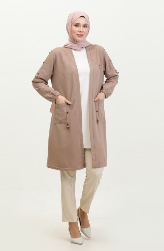 Women`s Ottoman Pocket Steel Large Size Cardigan 4969 1 Mink 4969-1.vizon