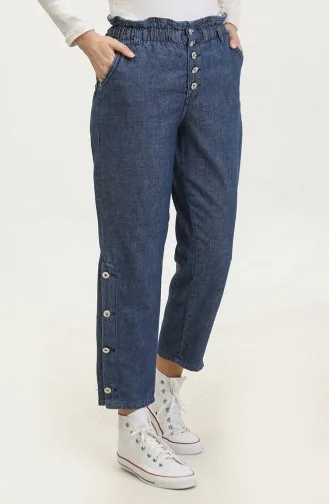 Düğmeli Mom Jean Kot Pantolon 3100131-02 Lacivert