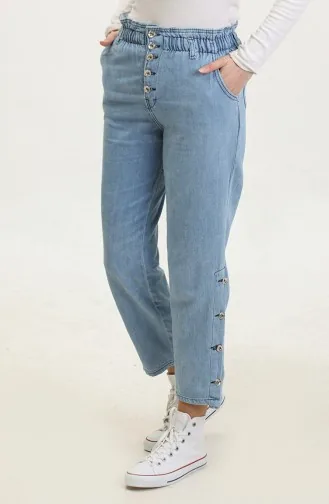 Düğmeli Mom Jean Kot Pantolon 3100131-01 Açık Mavi