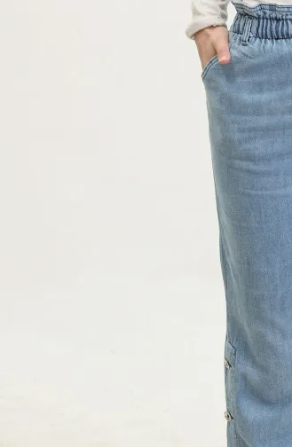 Düğmeli Mom Jean Kot Pantolon 3100131-01 Açık Mavi