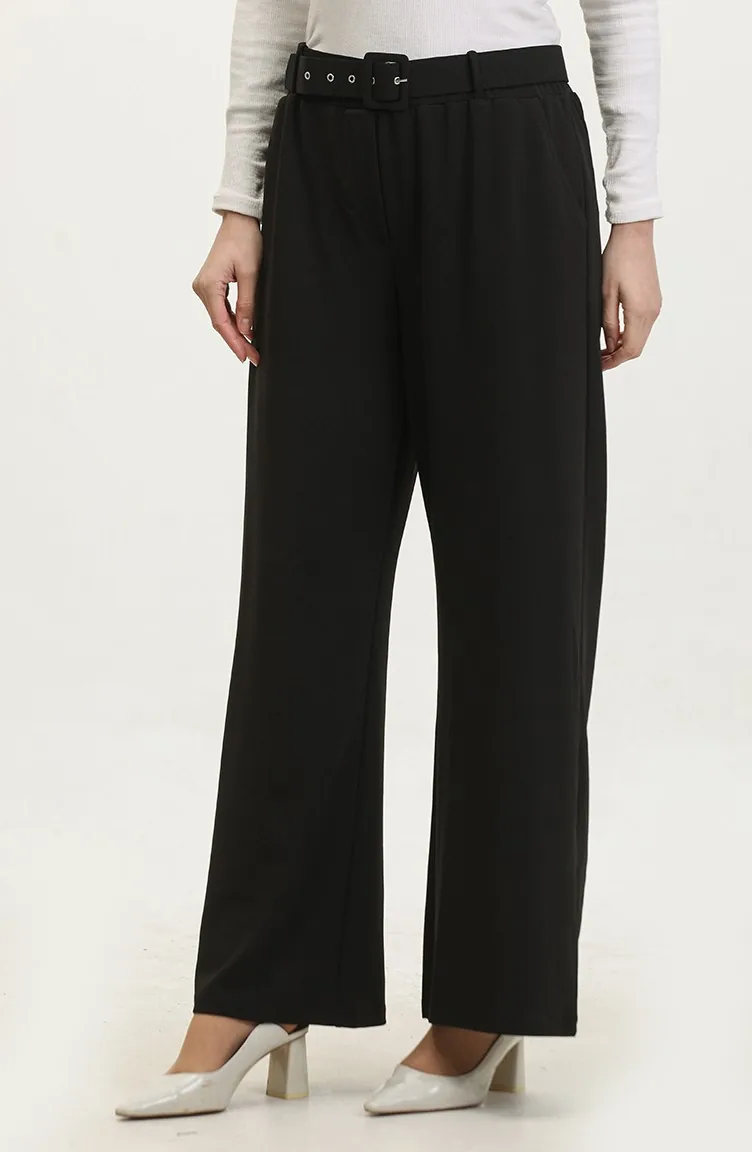 Pantalon Femme En Tissu Grande Taille Avec Ceinture Et Jambe Large Palazzo Modèle 8595 Noir 8595.siyah