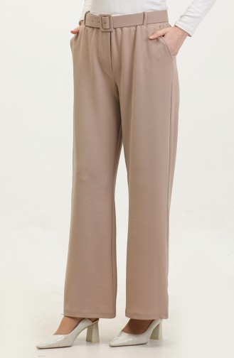 Women`s Large Size Fabric Trousers With Belt And Wide Leg Palazzo Model 8595 Mink 8595.vizon