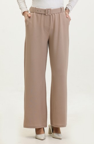 Women`s Large Size Fabric Trousers With Belt And Wide Leg Palazzo Model 8595 Mink 8595.vizon