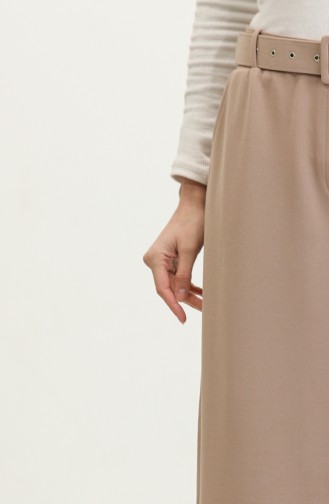 Women`s Large Size Fabric Trousers With Belt And Wide Leg Palazzo Model 8595 Mink 8595.vizon