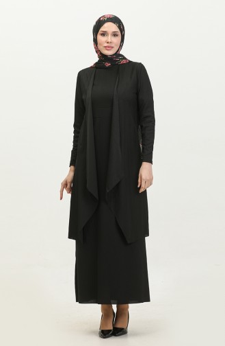 Asymmetrisch Pak Met Dubbele Hijab 9020-02 Zwart 9020-02