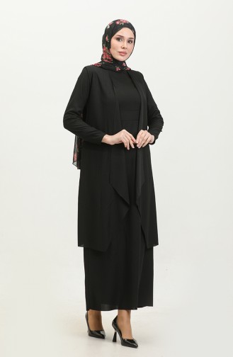 Costume Asymétrique Double Hijab 9020-02 Noir 9020-02