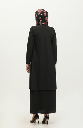 Asymmetrischer Doppel-Hijab-Anzug 9020-02 Schwarz 9020-02