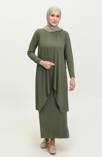 Asymmetrischer Doppel-Hijab-Anzug 9020-05 Khaki 9020-05