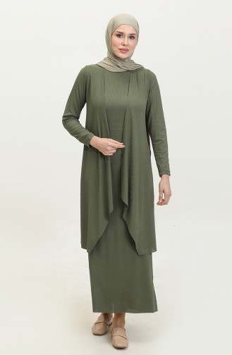 Asymmetrisch Pak Met Dubbele Hijab 9020-05 Kaki 9020-05