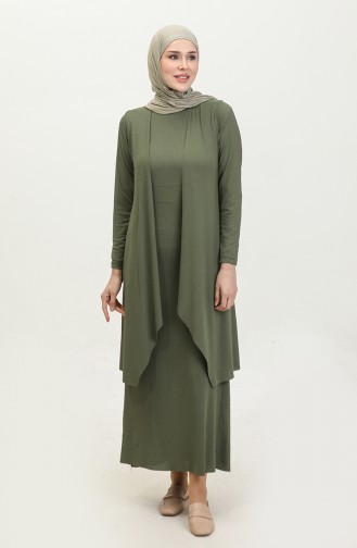 Asymmetrischer Doppel-Hijab-Anzug 9020-05 Khaki 9020-05