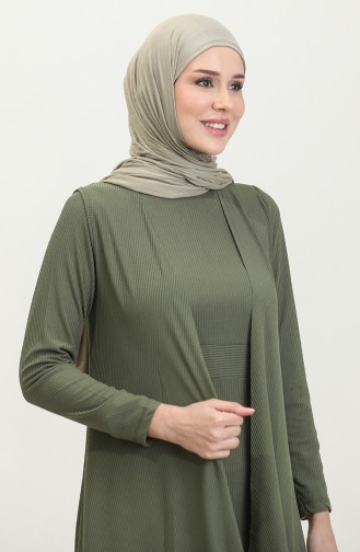 Asymmetrischer Doppel-Hijab-Anzug 9020-05 Khaki 9020-05