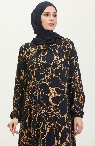 Women`s Large Size Viscose Hijab Dress 8408 Navy Blue 8408.Lacivert