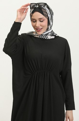 Shirred Comfortable Cut Crepe Long Dress 8715-01 Black 8715-01