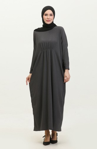 Shirred Comfortable Cut Crepe Long Dress 8715-02 Anthracite 8715-02