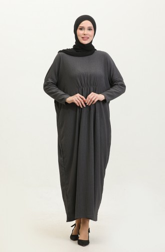 Shirred Comfortable Cut Crepe Long Dress 8715-02 Anthracite 8715-02