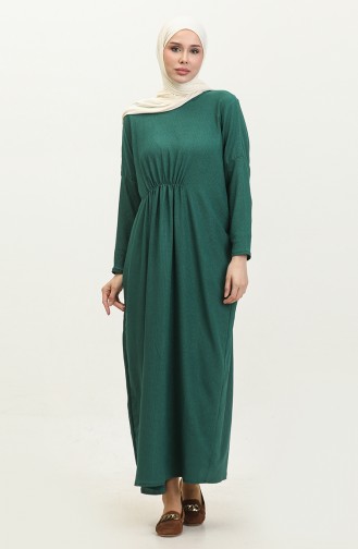 Shirred Comfortable Cut Crepe Long Dress 8715-03 Emerald Green 8715-03