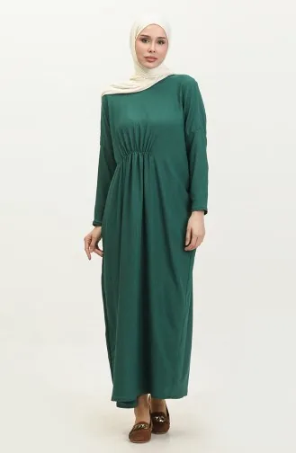 Robe Longue Enveloppée Froncee Coupe Relax 8715-03 Vert Emeraude 8715-03