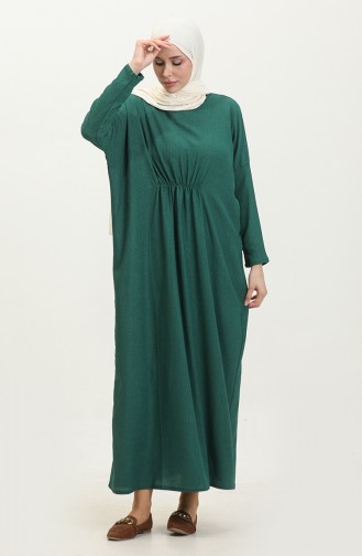 Shirred Comfortable Cut Crepe Long Dress 8715-03 Emerald Green 8715-03