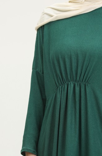 Shirred Comfortable Cut Crepe Long Dress 8715-03 Emerald Green 8715-03