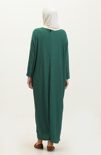 Shirred Comfortable Cut Crepe Long Dress 8715-03 Emerald Green 8715-03