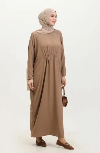 Gerafftes Locker Geschnittenes Langes Wickelkleid 8715-04 Milchkaffee 8715-04