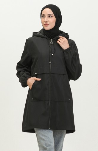 ملابس حجاب نسائية كبيرة الحجم بسحاب معطف واق من المطر موسمي 8639 أسود 8639.siyah