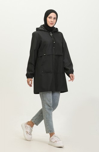 Damen-Trenchcoat Mit Reißverschluss Große Größe Hijab-Kleidung Saisonal 8639 Schwarz 8639.siyah