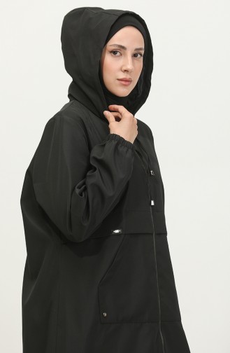 Grote Maat Hijabkleding Voor Dames Trenchcoat Met Ritssluiting Seizoensgebonden 8639 Zwart 8639.siyah