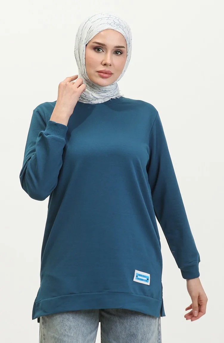 Two Thread Combed Cotton Tunic 280128-06 İndigo 280128-06