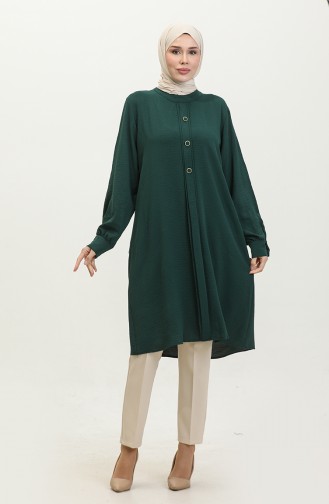 Große Hijab-Tunika Für Damen Mit Knöpfen Ayrobin-Stoff 4892 Smaragdgrün 4892.ZÜMRÜT YEŞİLİ