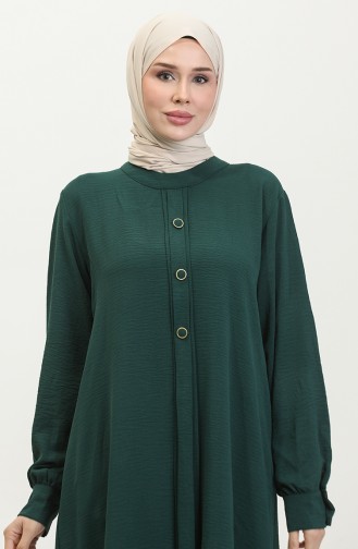 Große Hijab-Tunika Für Damen Mit Knöpfen Ayrobin-Stoff 4892 Smaragdgrün 4892.ZÜMRÜT YEŞİLİ
