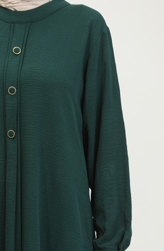 Women`s Large Size Hijab Tunic Buttoned Ayrobin Fabric 4892 Emerald Green 4892.ZÜMRÜT YEŞİLİ