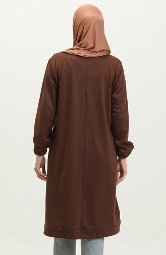 Lange Hijab-Tunika Aus Zweifädig Gekämmter Baumwolle Für Damen In Großer Größe 8142 Braun 8142.Kahverengi