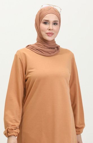 Lange Hijab-Tunika Aus Zweifädig Gekämmter Baumwolle Für Damen Große Größe 8142 Hellbraun 8142.TABA