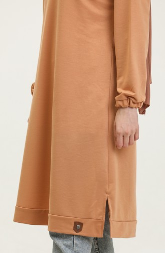 Women`s Large Size Two Thread Combed Cotton Long Hijab Tunic 8142 Tan 8142.TABA