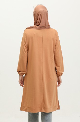 Tunique Hijab Longue En Coton Peigné à Deux Fils De Grande Taille Pour Femmes 8142 Tan 8142.TABA