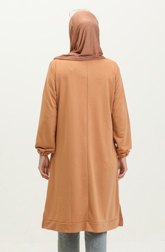 Women`s Large Size Two Thread Combed Cotton Long Hijab Tunic 8142 Tan 8142.TABA